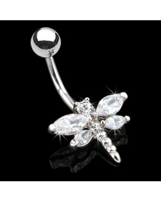 Piercing do pupku - vážka s čírymi kamienkami