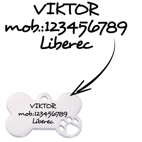 Oceľová psia známka - kosť, veľ. L