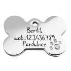 Oceľová psia známka - kosť so zirkónmi, veľ. L