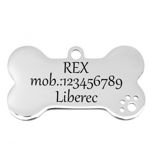 Oceľová psia známka - kosť