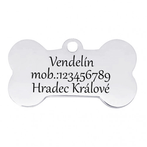 Oceľová psia známka - kosť, veľ. M