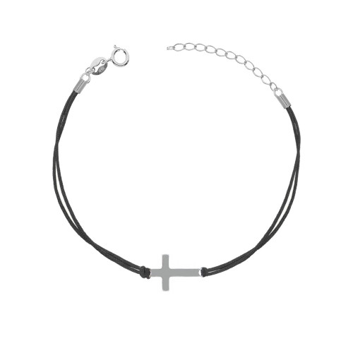Čierny náramok so strieborným krížikom