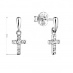 Strieborné náušnice visiaci krížik so zirkónmi