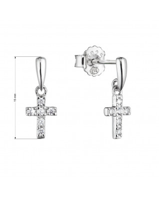 Strieborné náušnice visiaci krížik so zirkónmi