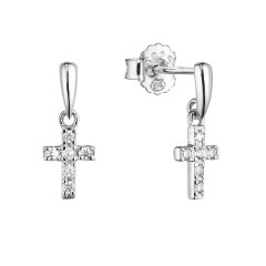 Strieborné náušnice visiaci krížik so zirkónmi