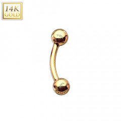 Zlatý piercing do obočia - guličky, Au 585/1000