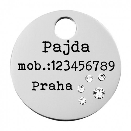 Oceľová psia/mačacia známka so zirkónmi