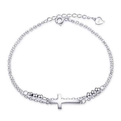 Dvojitý dámsky strieborný náramok s krížikom