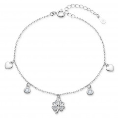 Dámsky strieborný náramok štvorlístok a srdiečka