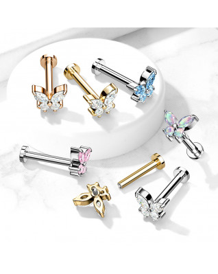 Pozlátená labreta / helix / tragus piercing motýlik