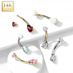 Zlatý piercing do pupku - opál v tvare kvapky, Au 585/1000