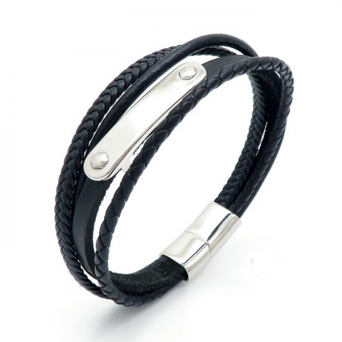 Kožený náramok s oceľovou doštičkou