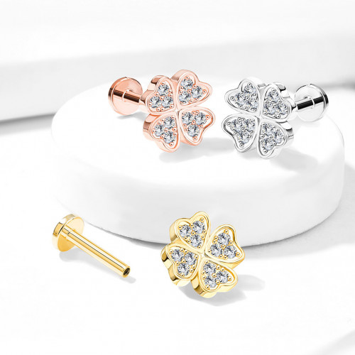 Pozlátený piercing do brady - labreta štvorlístok