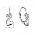 Strieborné náušnice dve srdcia so zirkónmi