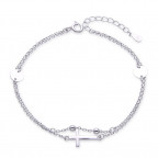 Dvojitý dámsky strieborný náramok s krížikom