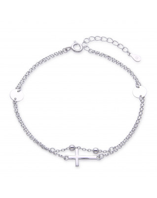 Dvojitý dámsky strieborný náramok s krížikom