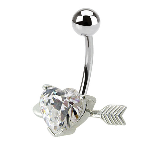 Strieborný piercing do pupka - srdiečko prebodnuté