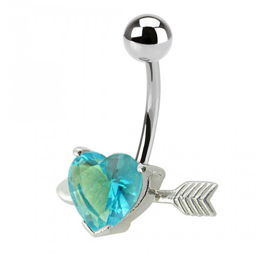 Strieborný piercing do pupku - srdiečko prebodnuté