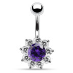 Strieborný piercing do pupku - kvietka