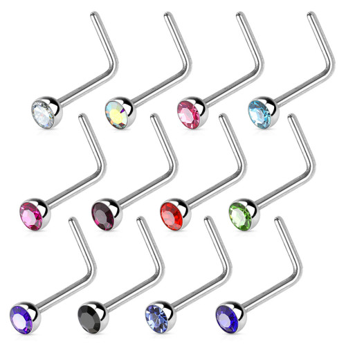 Zahnutý piercing do nosa s kamienkom