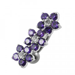 Strieborný piercing do pupku so štítom - kvietky