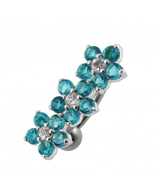 Strieborný piercing do pupku so štítom - kvietky