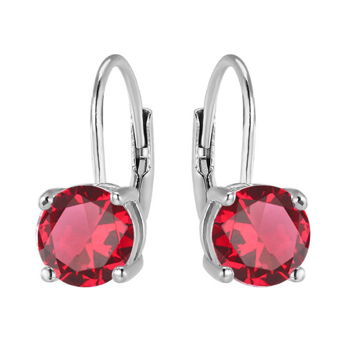Strieborné dámske náušnice, tmavo ružové zirkóny