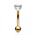 Pozlátený piercing do obočia - zirkón, číra farba