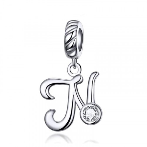 Strieborný prívesok korálik na náramok - písmeno N