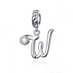 Strieborný prívesok korálek na náramok - písmeno W
