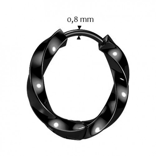 Čierne oceľové náušnice - kruhy krútené 13 mm