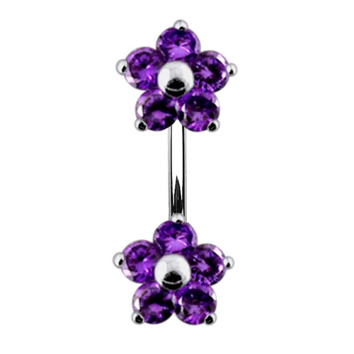 Strieborný piercing do pupku - kvietky