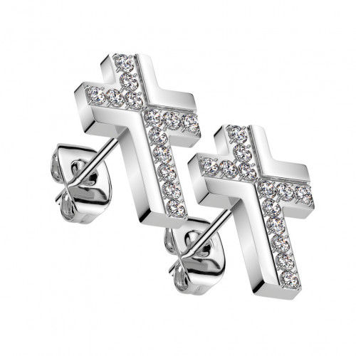 Oceľové náušnice krížiky so zirkónmi