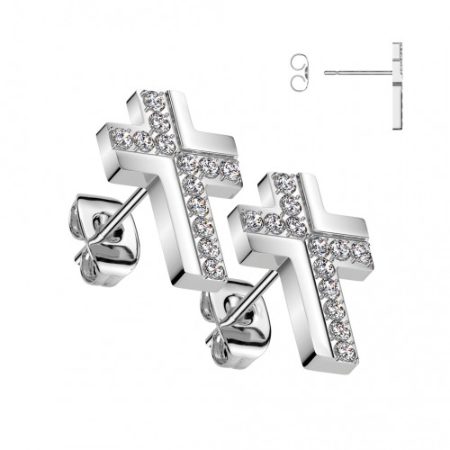 Oceľové náušnice krížiky so zirkónmi