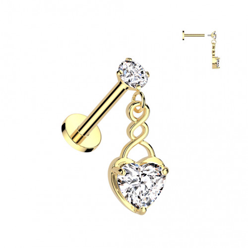 Pozlátená labreta - piercing do brady so srdiečkom