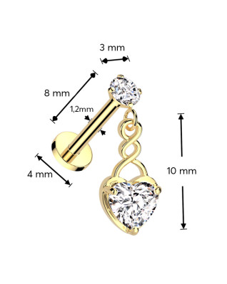 Pozlátená labreta - piercing do brady so srdiečkom