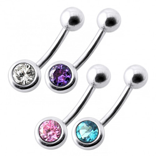Strieborný piercing do pupku so zirkónom