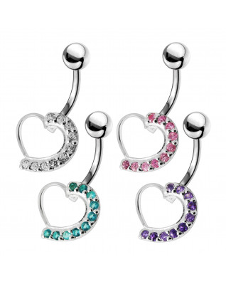 Strieborný piercing do pupku - srdce