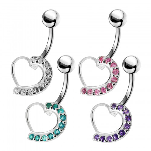 Strieborný piercing do pupku - srdce