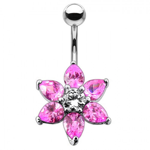 Strieborný piercing do pupku - kvietka