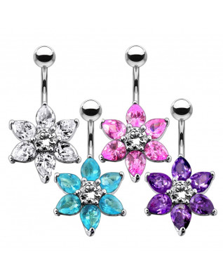 Strieborný piercing do pupku - kvietka