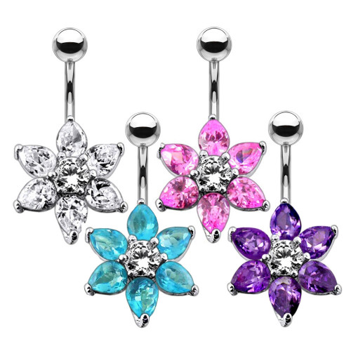 Strieborný piercing do pupku - kvietka