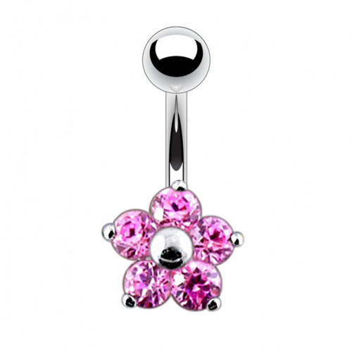 Strieborný piercing do pupka - kvietka