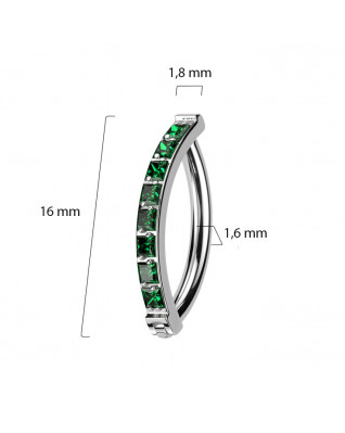 Piercing do pupku TITAN, zelené zirkóny