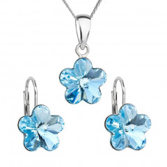 Sada strieborných šperkov s kvietkami Crystals from Swarovski® Aqua
