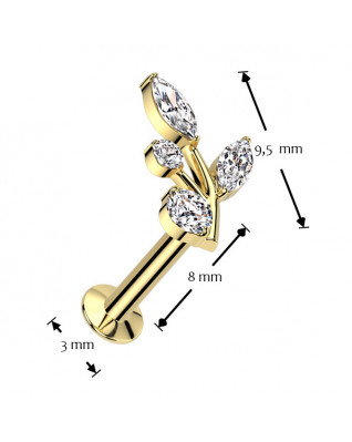 Pozlátený piercing do brady s vetvičkou - PUSH IN labreta