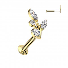 Pozlátený piercing do brady s vetvičkou - PUSH IN labreta