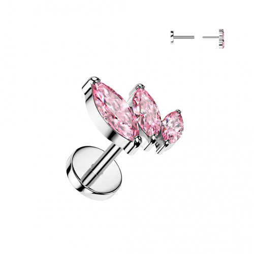 Piercing do brady - PUSH IN labreta TITAN, ružové zirkóny