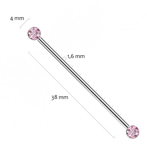 Industrial PUSH IN piercing TITAN, ružové zirkóny