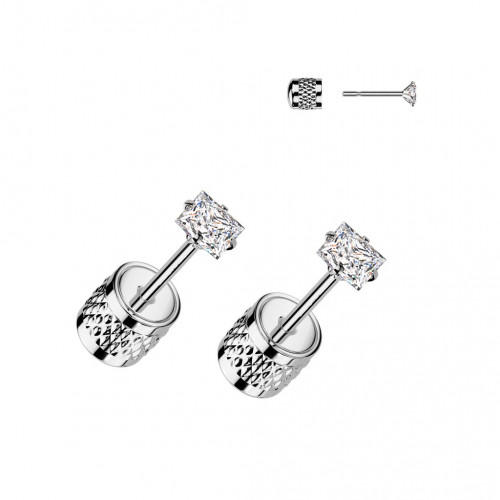 Oceľové náušnice - číre zirkóny 3x3 mm